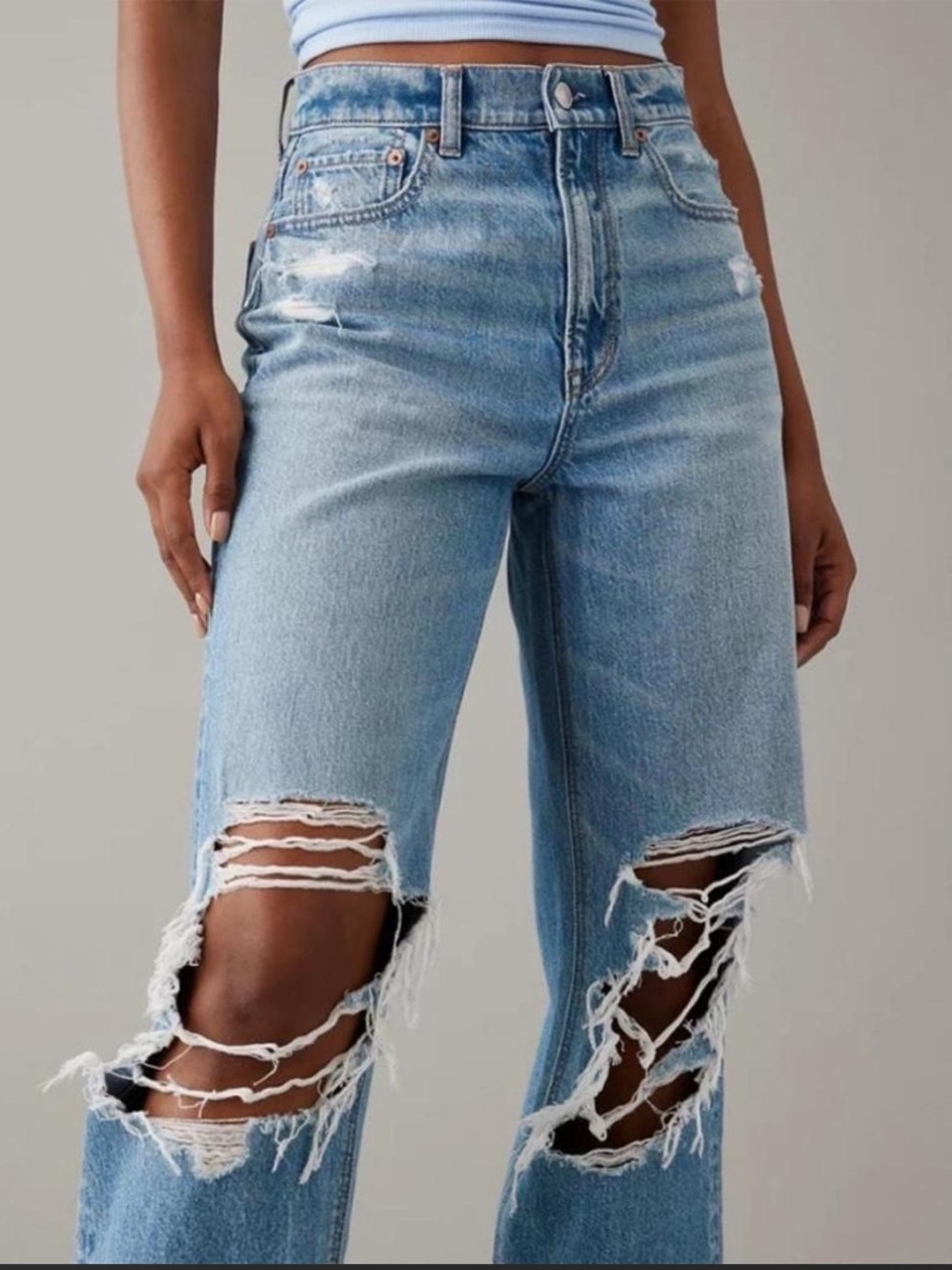 High-Rise Distressed Light Blue Women's Jeans